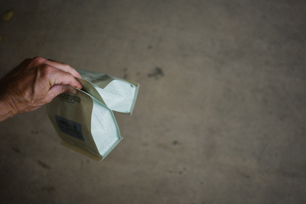 The compostable HoneyCo bag, emptied