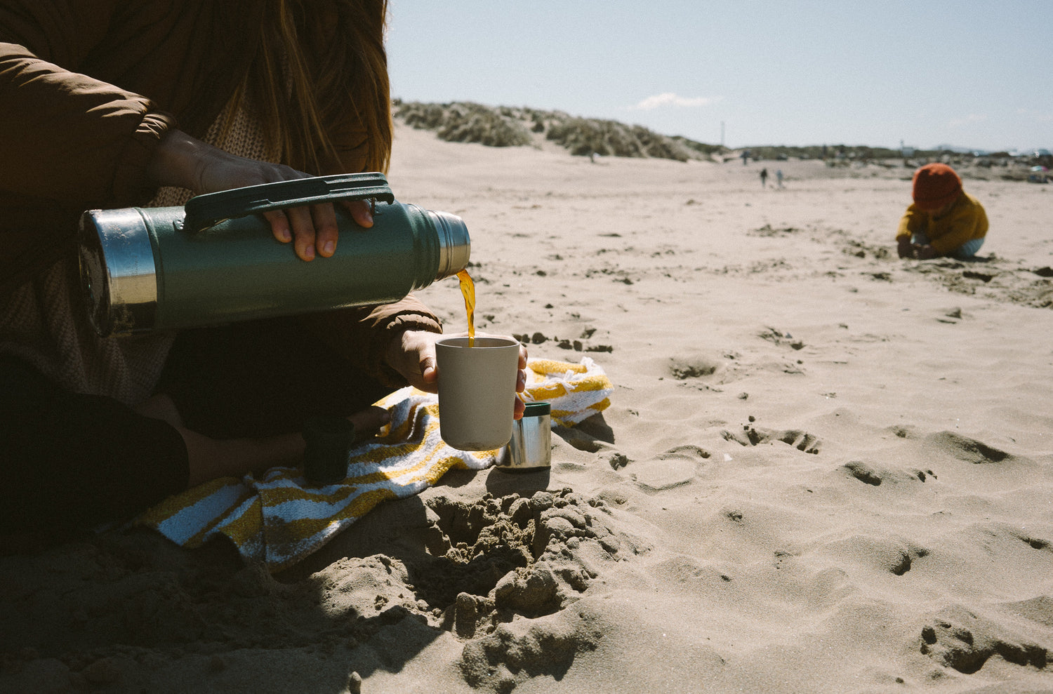 Coffee served from a thermos on the beach at Morro Bay