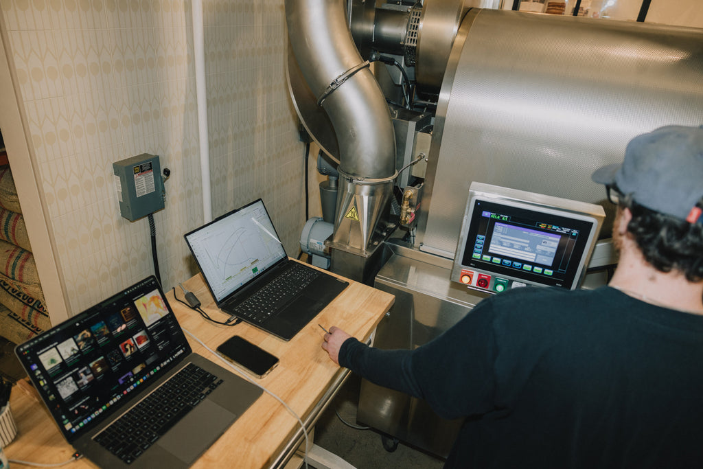 Logging a roast batch as it runs at the HoneyCo roastery