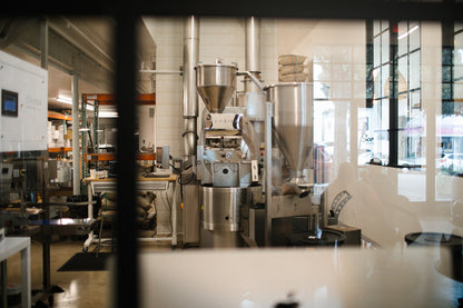 The Loring roaster seen through the roastery window